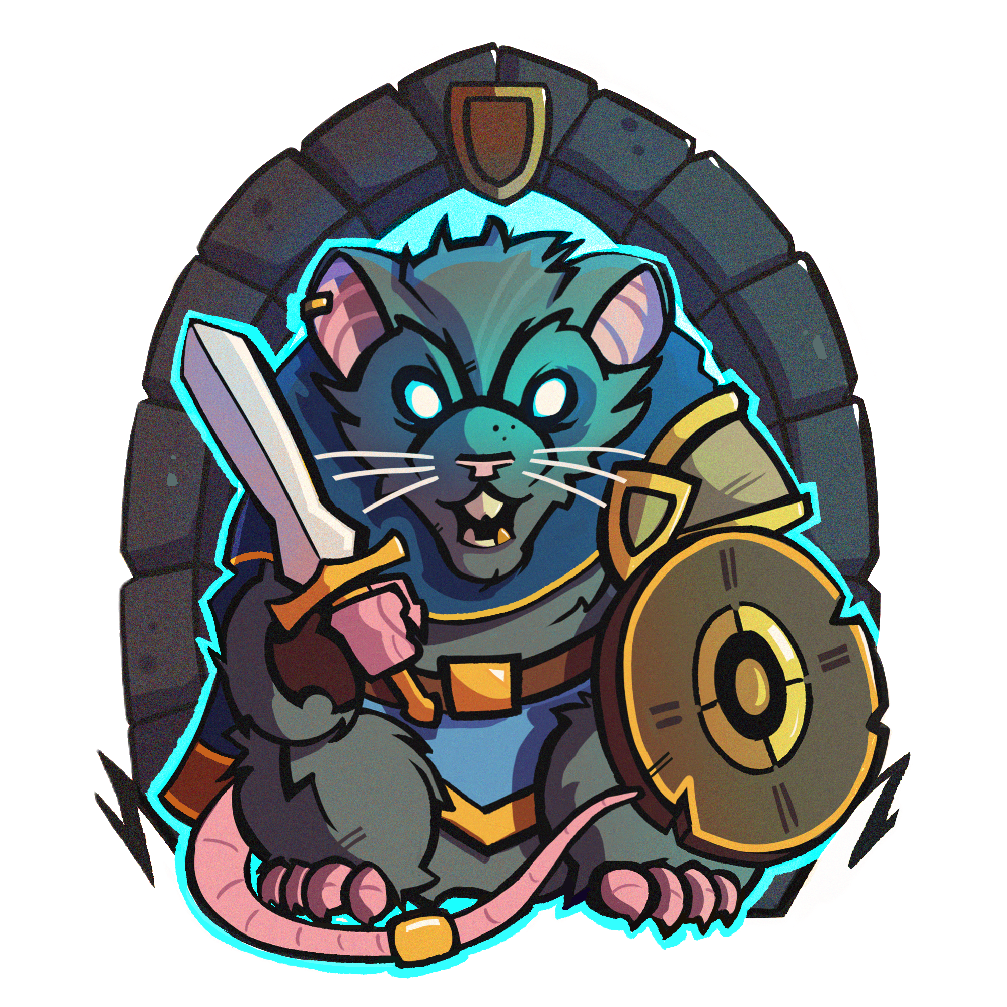 Mascotte d’Escape From Raids : un rat aventurier armé d’une épée et d’un bouclier